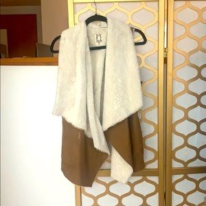 FAUX Brown Suede and Fur Cream Vest